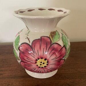 Blue Ridge Southern Potteries Hand Painted Hibiscus Flower Vase
